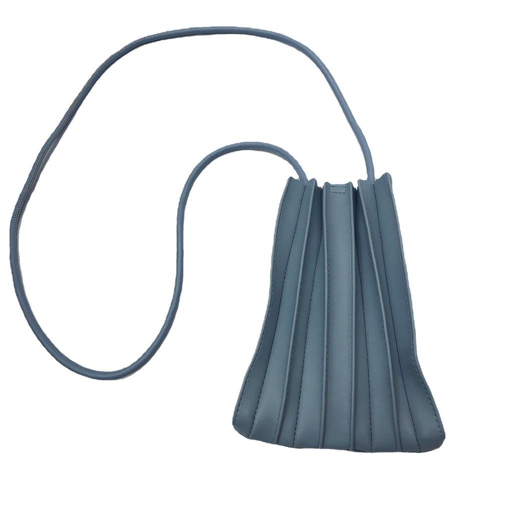 Korean Style Women's Pleated Single Shoulder Mini Crossbody Bag - Soft Leather, Versatile, Stylish Phone Carrier.