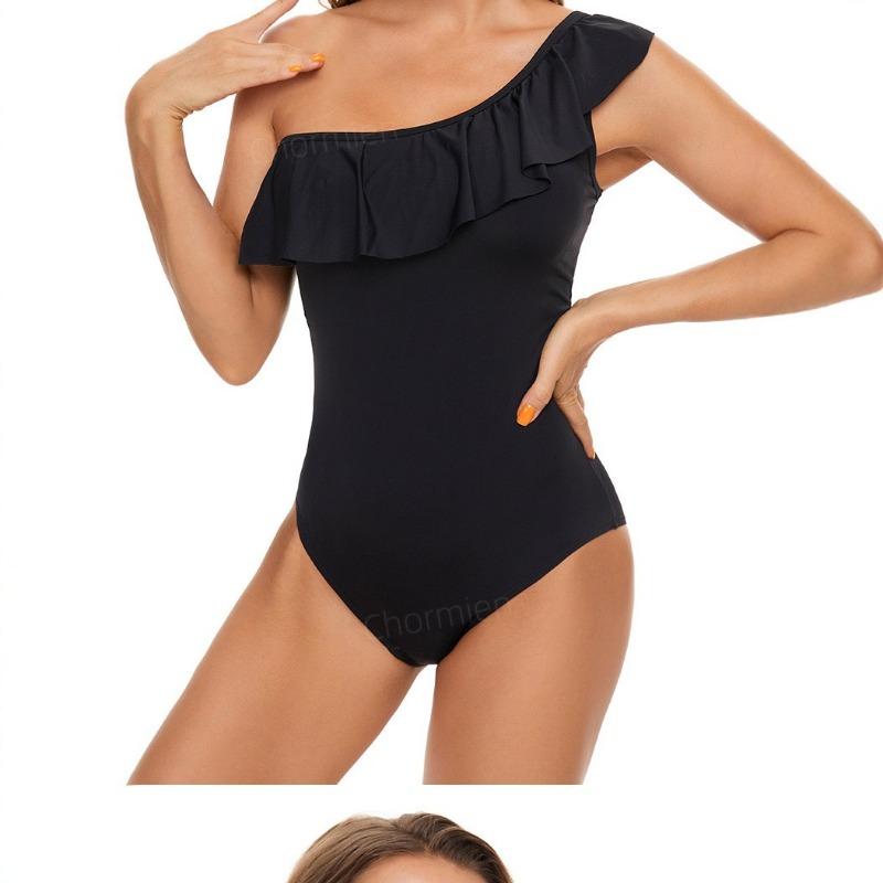 Women S One Piece Triangle Swimsuit Ruffled Off Shoulder Solid Color