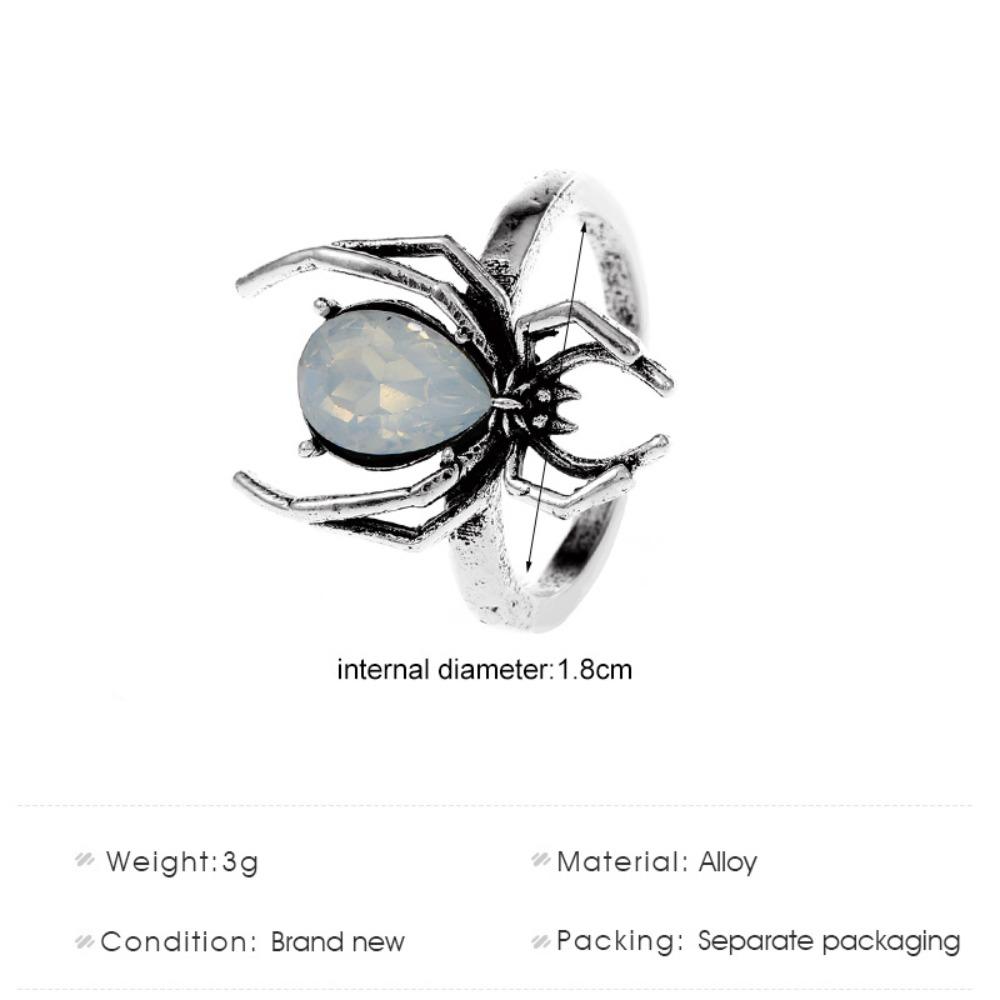 Personality Retro Animal Spider Water Drop Crystal Couple Rings for Women Punk Style Hip Hop Rock Finger Jewelry Accessory Gift
