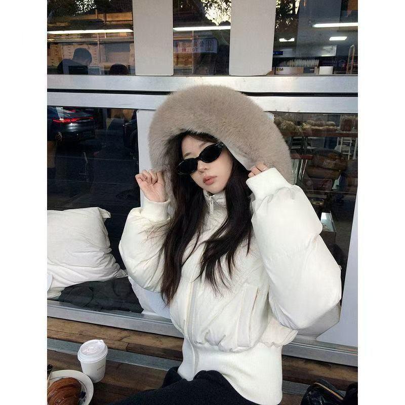 Womens Short Winter Padded Coat With Fur Hood Slim Fit Fleece Lined Warm Jacket