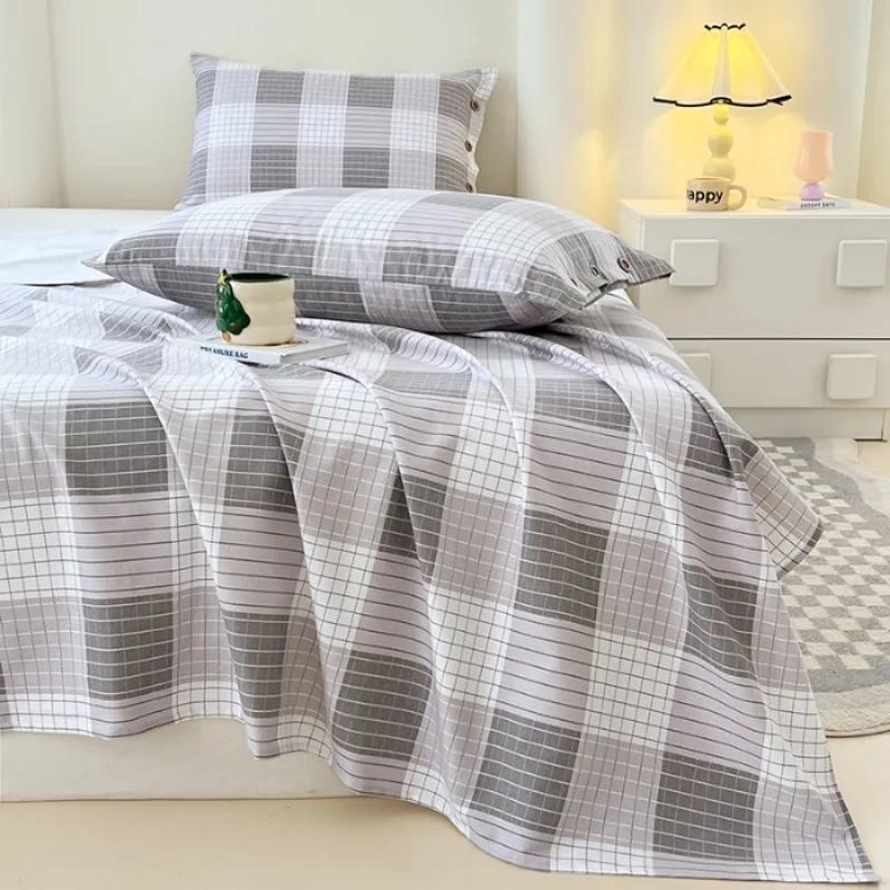 2025 new raw cotton old coarse cloth bed sheet single piece summer button pillowcase quilt sheet skin-friendly three-piece set