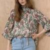 Dreamcatcher Print Pleats High Neck Chiffon Blouse Cc05qb600on