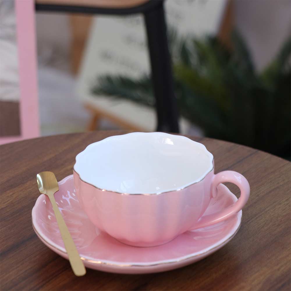 Ceramic Coffee Cup Spoon Plate Set Gold Trim Tea Cups Coffee Ware Afternoon Tea Set  Afternoon Tea