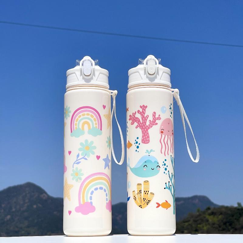 Plastic 800ML Dinosaur Water Bottle Kids Sippy Cup Leakproof with Silicone Straw for School Outdoor Camps