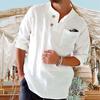 Men’s Breathable Casual Shirt Collared Adjustable Long Sleeve Button Tee Shirt for Male Summer Cotton Linen Lightweight Soft Work Pullover Top