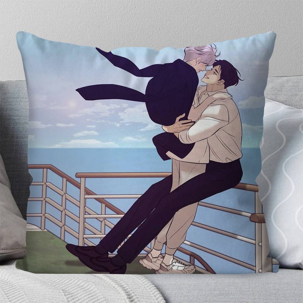 PPearl Boy Manga Pillow Case Fashion Square Pillowcase Bedroom Sofa Room Ins Decoration Leisure