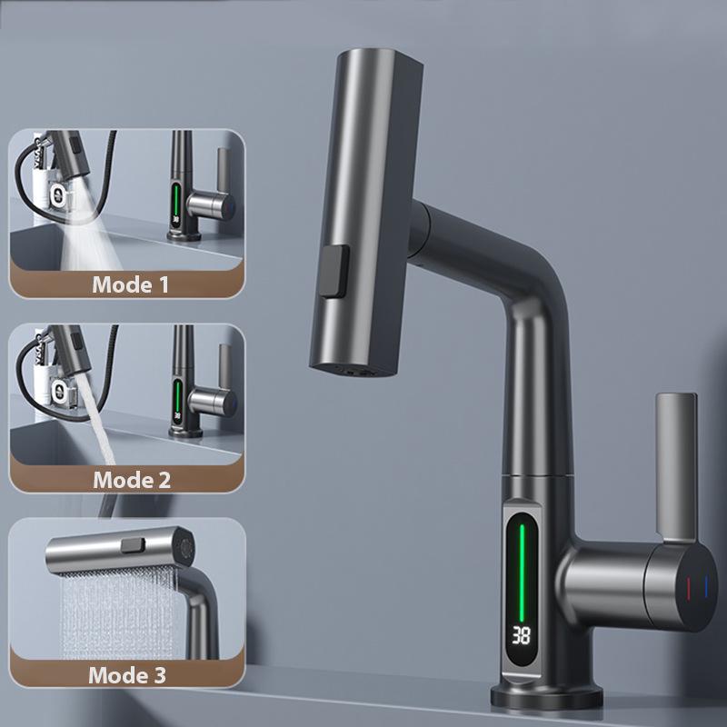 Gunmetal Multifunctional Pull-Out Basin Faucet for Bathroom