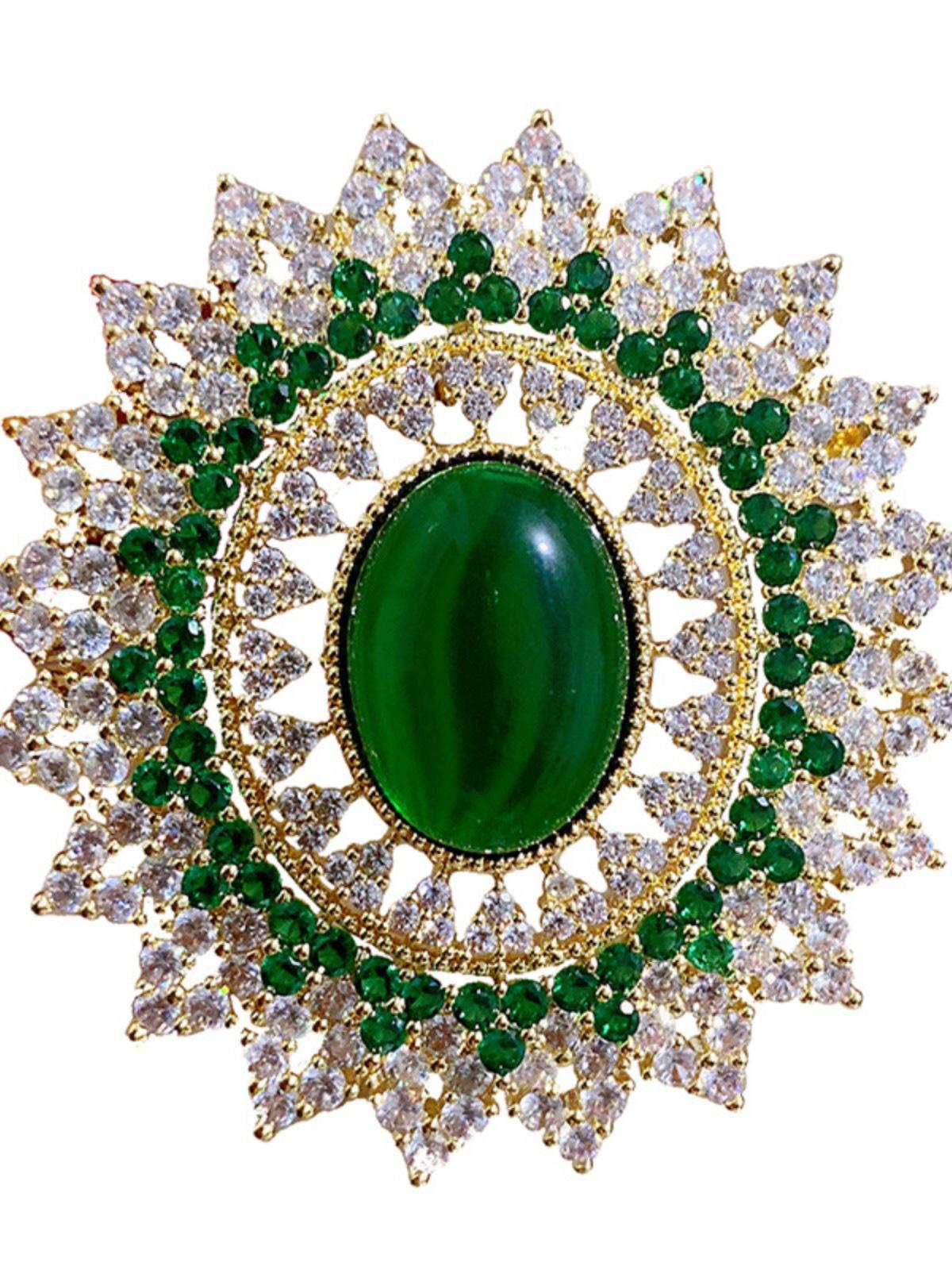 

Викторианская изумрудная брошь, античная медь, позолоченная 16-каратным золотом, дизайн в виде пчелиных сот с цирконом размером с голубиное яйцо золотой