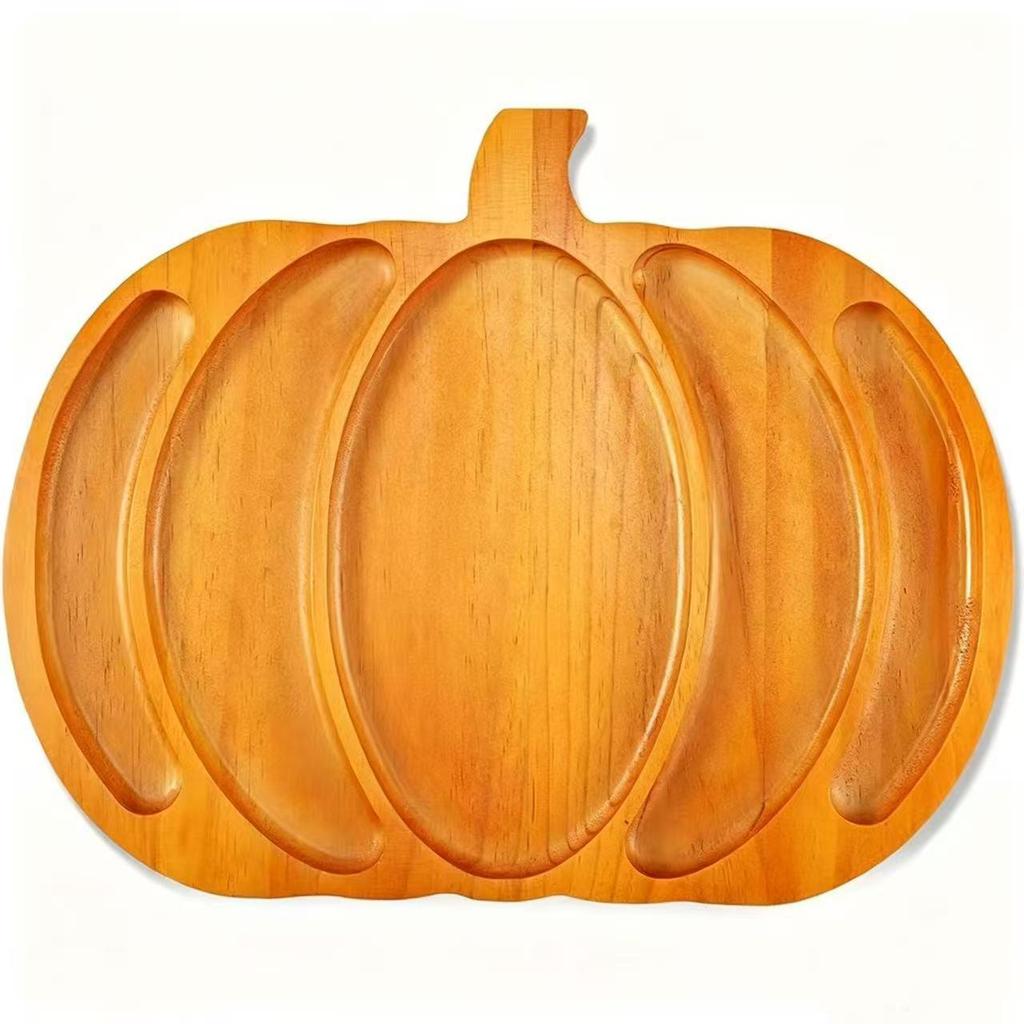 Pumpkin-Shaped Wooden Halloween Snack and Candy Tray