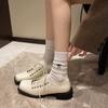 Fashion Fall New Coarse Heel Shoes Women's Fashion Square Head Center Front Lacing Anti-slip Wear-resistant Low-top Shoes