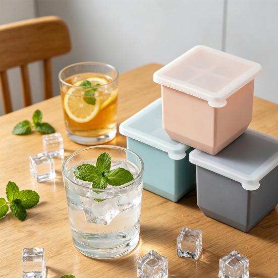 Grand Bac à Glaçons Carrés avec Couvercle Moule en Silicone de Qualité Alimentaire pour Congélateur Démoulage Facile Empilable Machine à Glaçons Essentiel pour Bar à Domicile