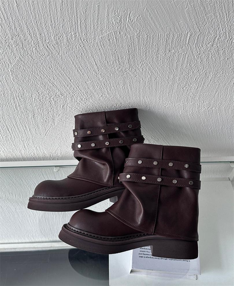 

Niche light luxury 2025 autumn and winter handmade foreign trade retro women s shoes and women s boots soft leather retro 39 темно-коричневого