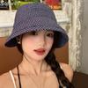 Fashion Summer Plaid Bucket Cap Curled Bow Plaid Sun Hat Foldable Quick-dry Fisherman Caps Outdoor Mountaineering Hat