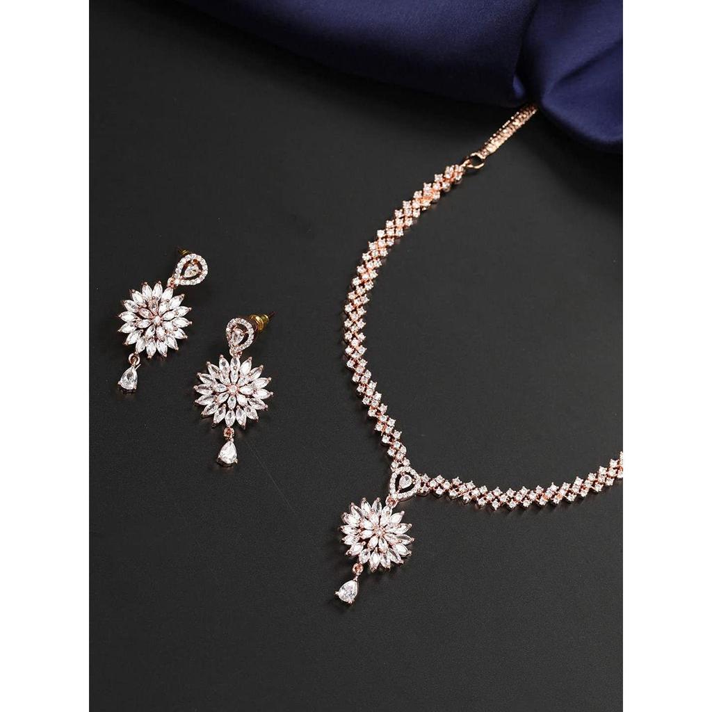 Rose Gold-Plated Diamond Jewelley Set for Women, Girls