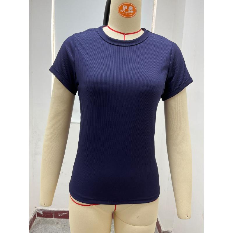 Summer Women's Threaded Slim Spice Top Solid Colour Sports Short Sleeve T-Shirt