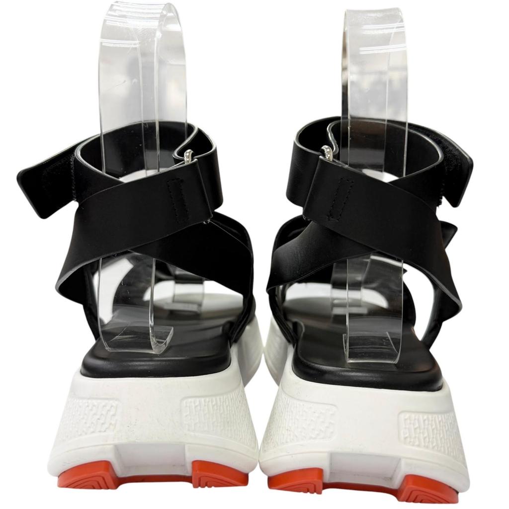 Great HERMES Sandals Geek strap black leather Women 37 RG231219Z Used