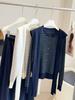 Women's 2025 Spring/Autumn Striped Knitwear Set: Round Neck, Short, Loose-Fit Sweater & Base Shirt.
