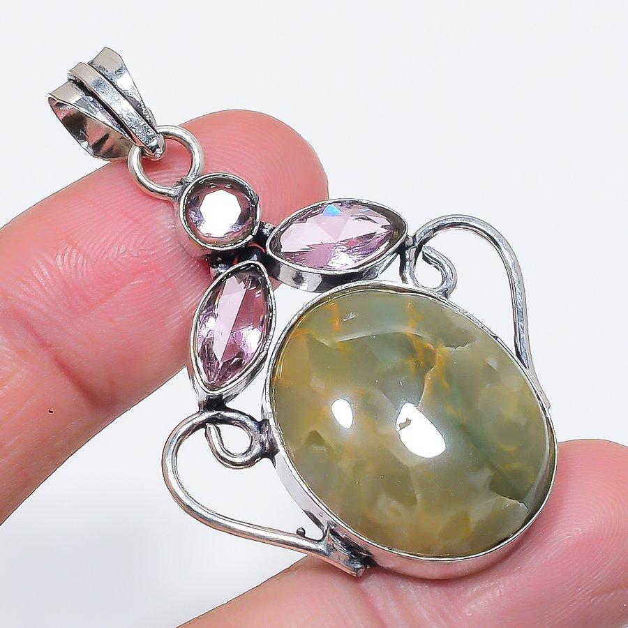 

Natural Aquamarine, Kunzite 925 Sterling Silver Jewelry Pendant 2.17 S8P98