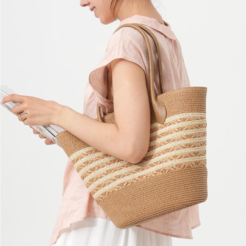 Neue Sommer Stroh-Umhängetasche mit großem Fassungsvermögen Damen Webtasche vielseitige Urlaubs-Tragetasche Gemüsekorb Handtasche