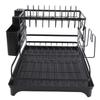 Dish Drying Rack Black Minimalist Space Saving Carbon Steel 2 Tier Dish Drainer for Kitchen Counter