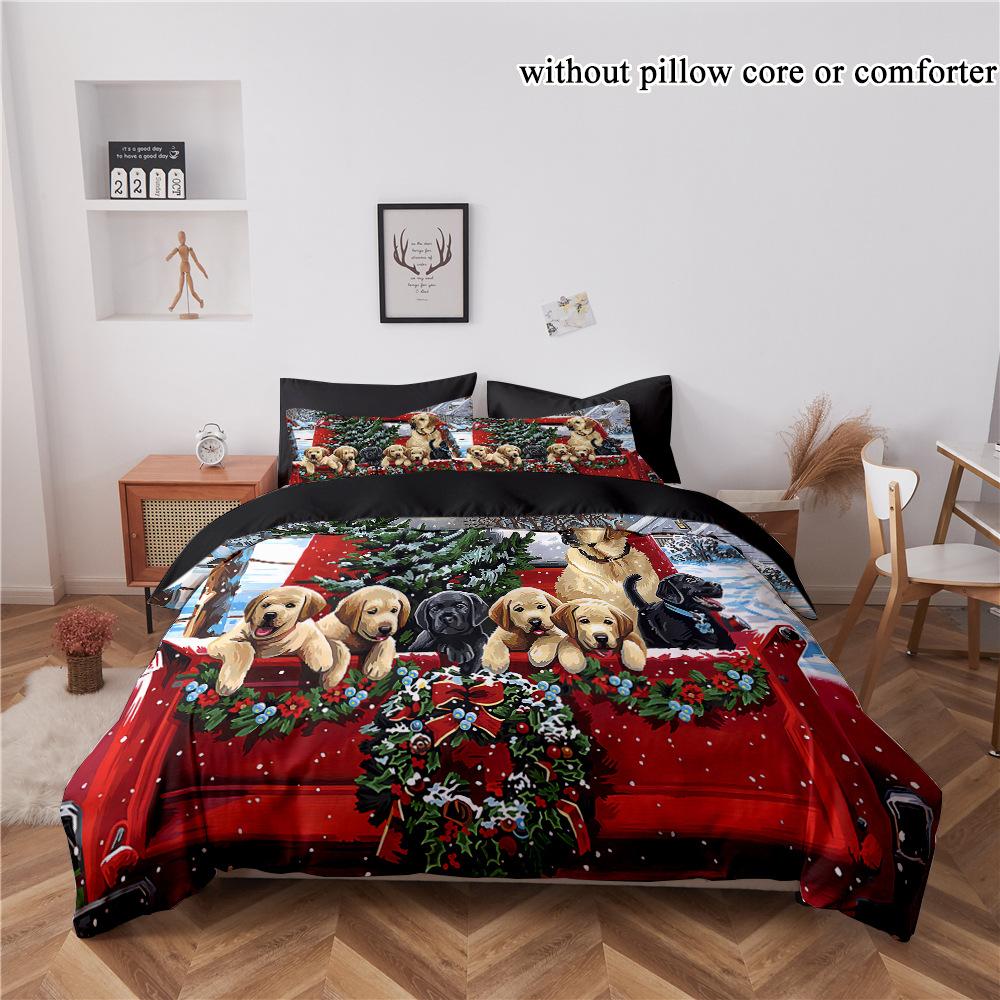 

Christmas Pet Dog Series 3D Digital Printing Three-Piece Bed Kit Four Seasons Grinding 135 * 200cm 50 * 80cm * 1 two-piece set