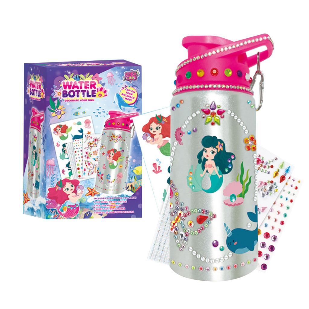 DIY Diamond Water Bottle Dinosaur Thermos with Gems Stickers Metal Vacuum Insulated Mug Birthday Gift for Girls Children