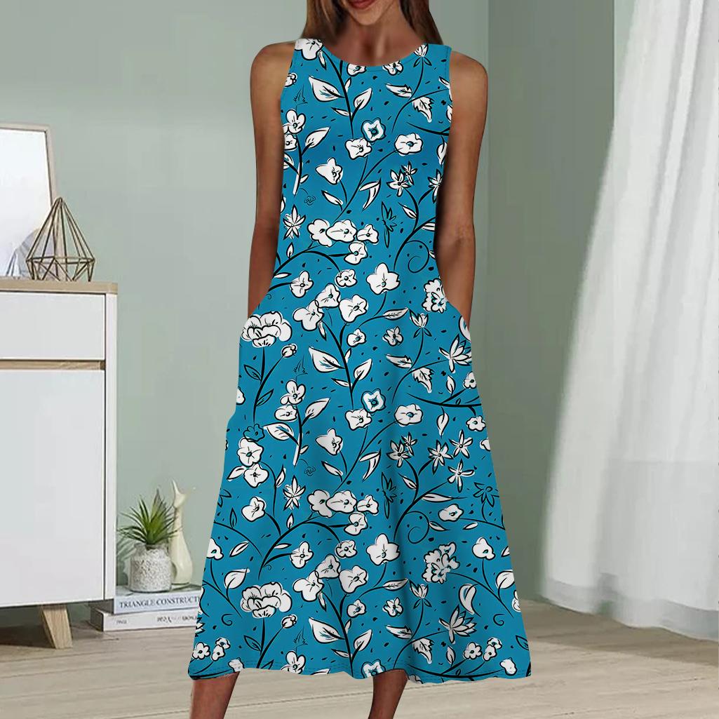 

Летнее модное сексуальное платье без рукавов, мягкое повседневное платье с 3D-растительным принтом черного цвета, платье без рукавов на бретельках 8XL светло-синий