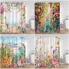 Aquarell Bunte Blumen Duschvorhänge Meereslandschaft Garten Blumig Polyesterstoff Badezimmervorhang Bad Dekorationen