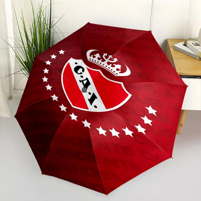 Club Atlético Independiente Print Automatic Umbrella, 8 Rib Iron Frame, Plastic Handle, Suitable for Outdoor Travel &Daily , Ideal Gift