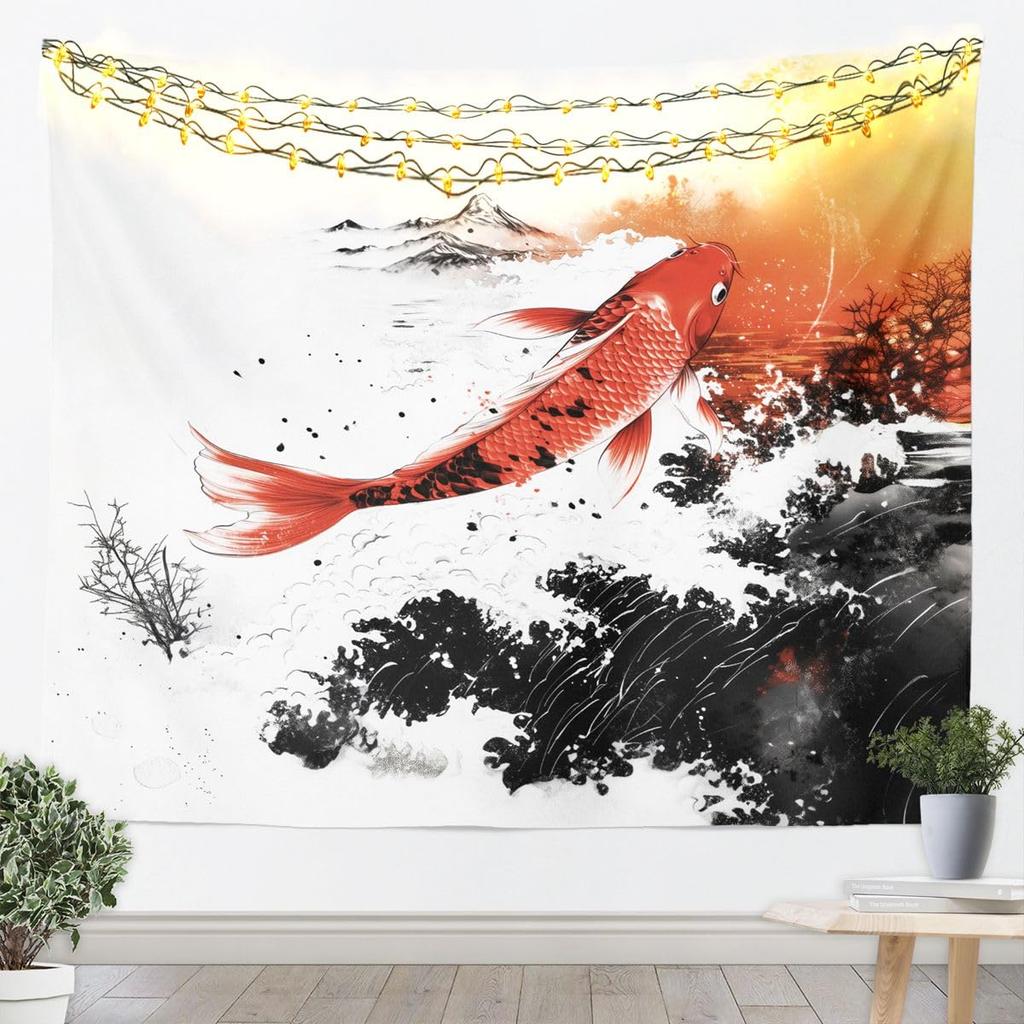 Cherry Blossom Tapestry Japanese Style Wall Art for Living Room Bedroom Chinese Ink Painting Wall Hanging Blanket Plum Blossom