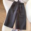 Women's Plus Size Wool Wide-Leg Bootcut Pants, Grey, Elastic Waist, Mid-Length for Spring/Autumn