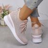 Women's Shiny Rhinestone Wedge Sneakers Breathable Knit Non Slip Walking Shoes Woman Plus Size Fashion Thick Sole White Sneakers