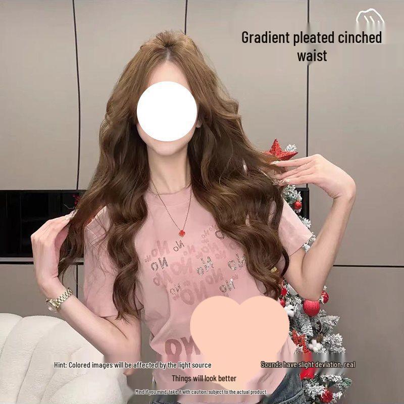 

Women s Plus Size Ruched Shoulder Tee - Sweet & Spicy Design, Short Sleeve, 2025 Summer Collection, Tummy-Forgiving Fit