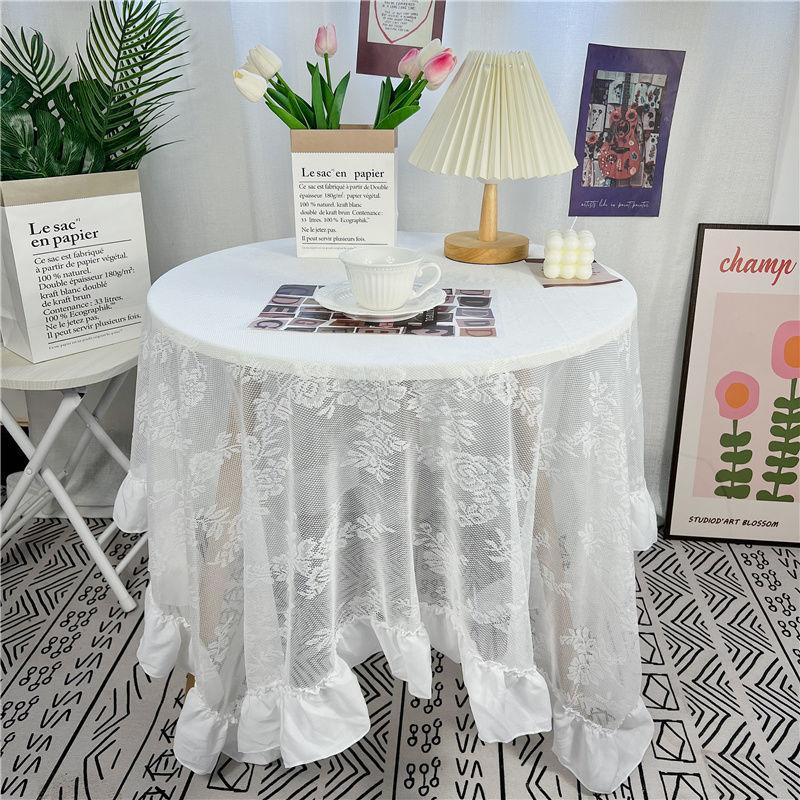 Spitze Runder Tischdecke Floraler Pastoraler Stil Picknick Party Dekorationstuch Ins Schmutzabweisend Antifouling Matte Süß
