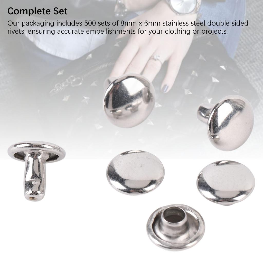 Set 500 nituri dublu față, oțel inoxidabil, vârf rotund, 8x6mm, set știfturi pentru meșteșuguri din piele, îmbrăcăminte B