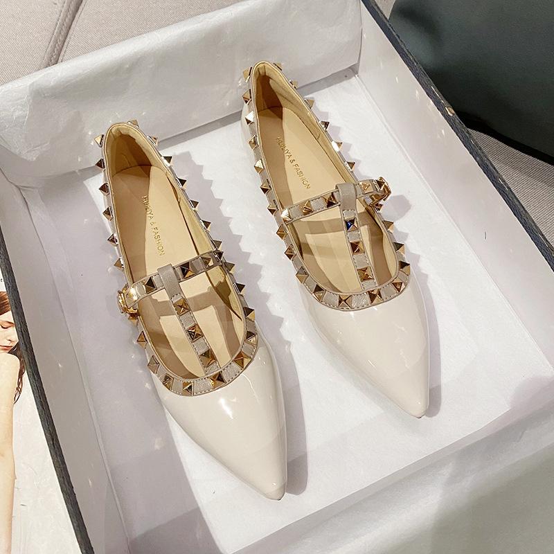 

Летние новые туфли-лодочки на плоской подошве с ивовым гвоздиком, женские, модные, универсальные, с заклепками, с острым носком, с мелким вырезом, W925-3 35 серый