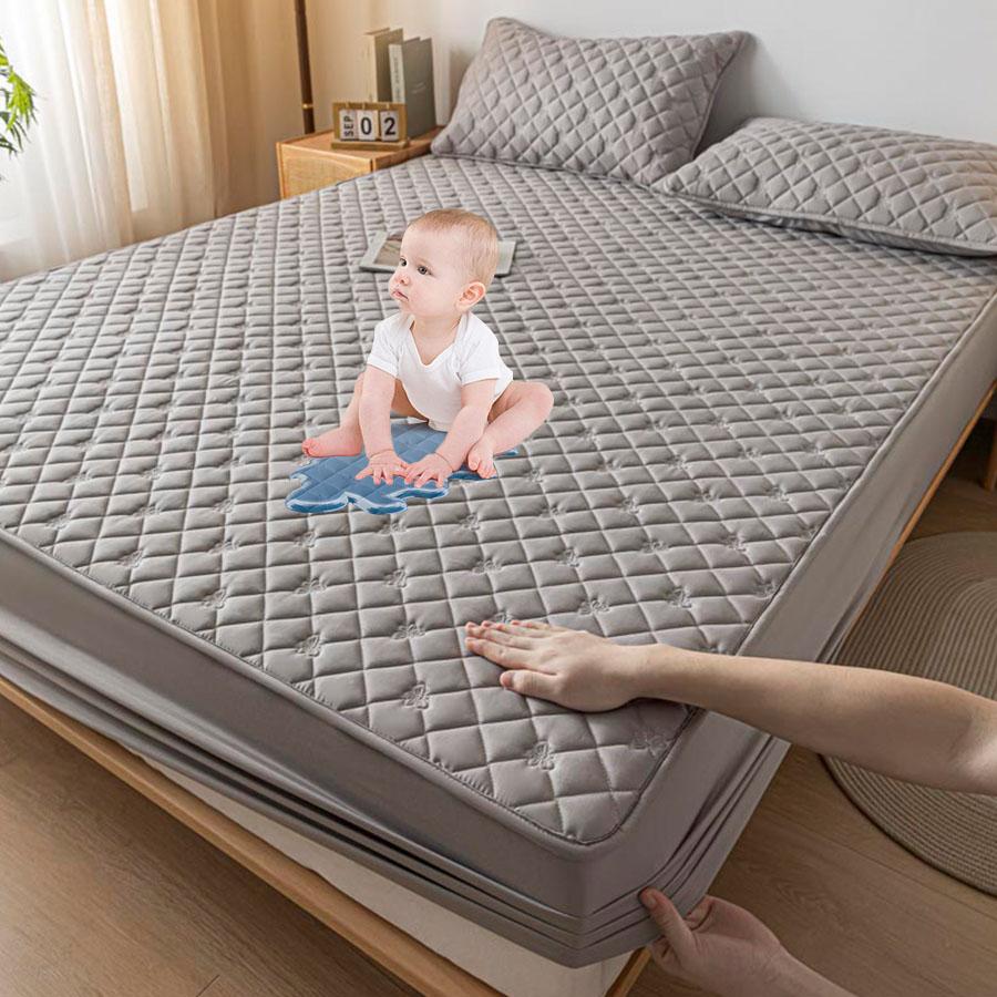 3D Thickened 100% Waterproof Mattress Cover, Bed Sheet Mattress Protector, Soft And Breathable Bed Sheet, Pillowcase Gray/White