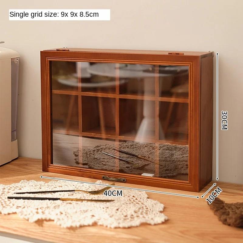 Massivholz Vintage Tischplatten Tassenaufbewahrungsschrank Zuhause Restaurant Teeset Aufbewahrungsbox staubdicht Becher antik Ausstellungsständer