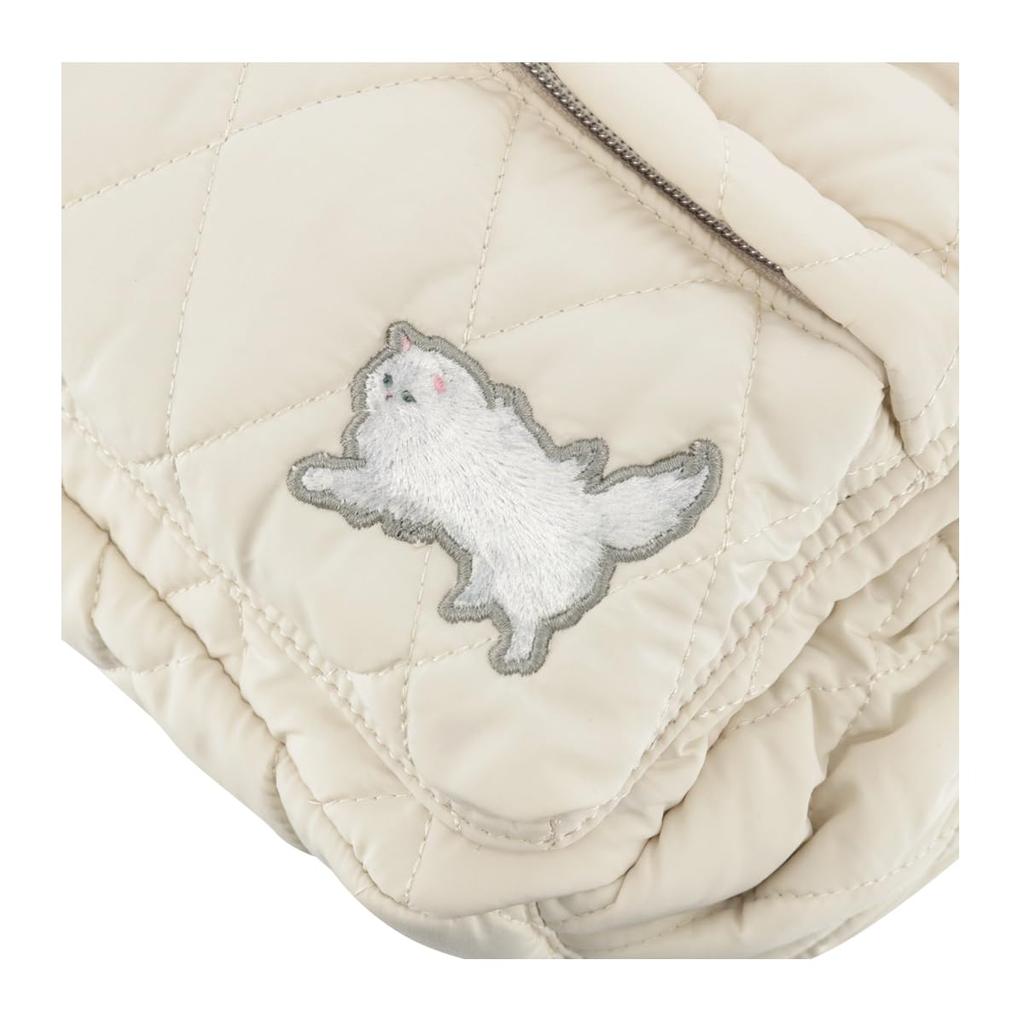 Paul Joe Accessories Quilted Backpack with Embroidered Cat Ivory & PJA-B1094 Design,