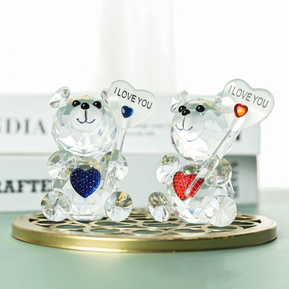 Creative Crystal Bear Figurine I Love You Sign Desktop Ornament  Guests Bridesmaid Gift