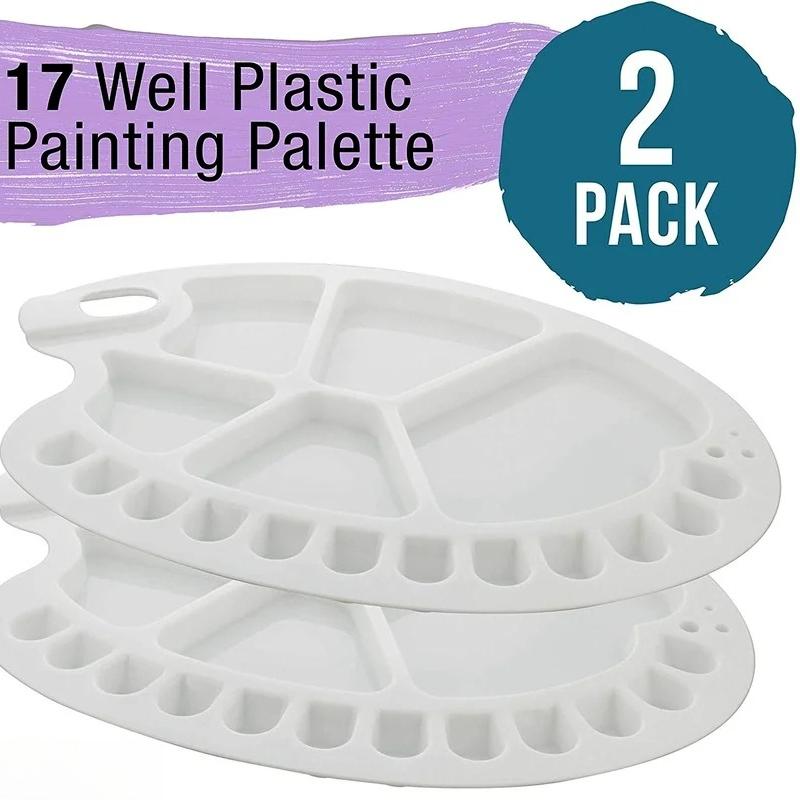 2PCS Artist Painting Palette 17 Well Fish Shaped Plastic Color Mixing Tray Kids Classroom Art Craft Watercolor