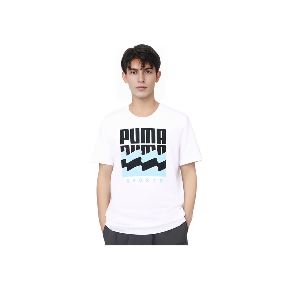 Puma Summer Graphic Short Sleeve T-Shirt With Large Logo Print Men Tops White 583875-02