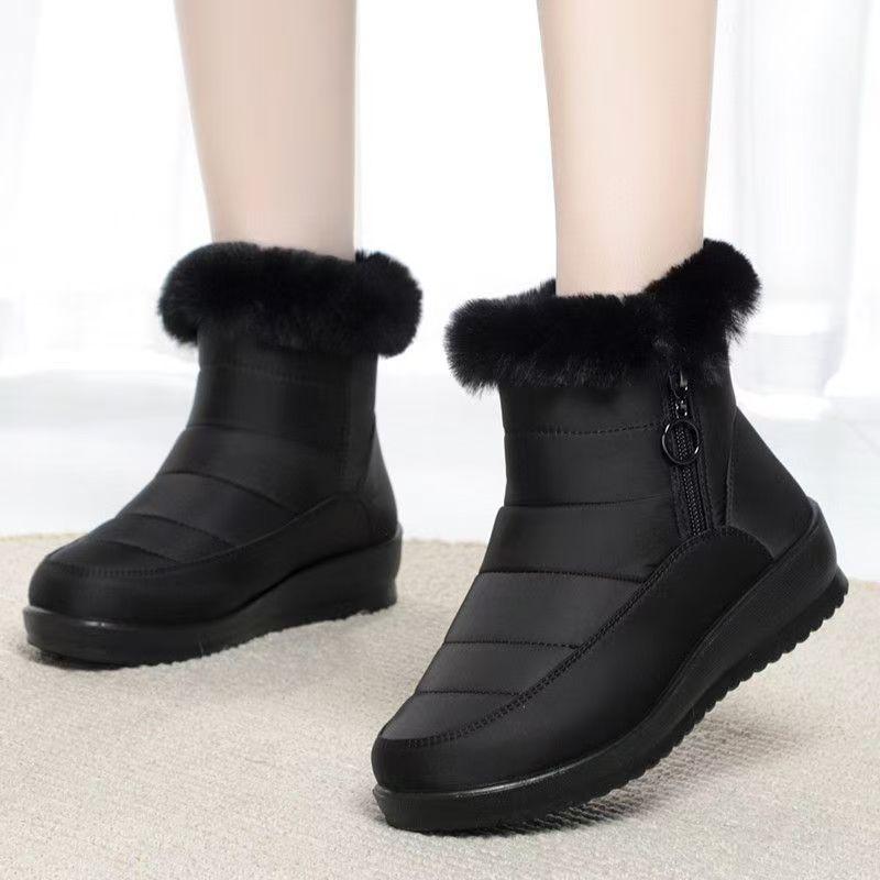 Women Winter New Flat sole High Top Snow Boots Thick Sole Non Slip Waterproof Thicken Plush Keep Warm Elderly Cotton Boots
