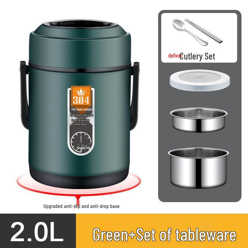 Large Capacity 304 Stainless Steel Double-Layer Insulated Lunch Box with Lid - Food Grade for Office Workers and Students