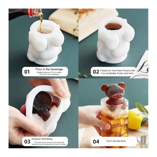 Ice Cube Mold Bear Shape Silicone Ice Tray for Coffee Milk Tea Juice Cocktails BPA-Free Food Grade Soft Cute Ice Cube Maker