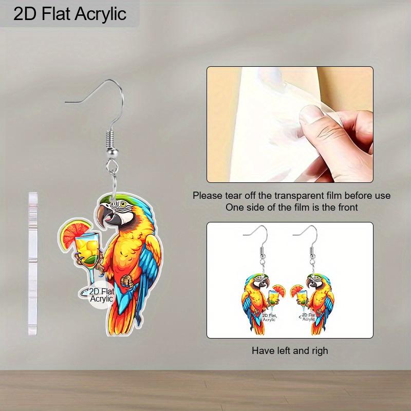2D Flat Fun Tropical Parrot Earrings Drink Parrot Pattern Acrylic Pendant Earrings Birthday Accessories Gift