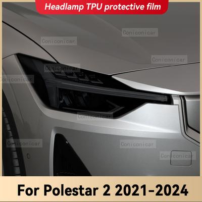 For Polestar 2 2021-2024 2023 Car Headlight Black TPU Protective Cover Film Front Light Tint Change Color Sticker Accessories
