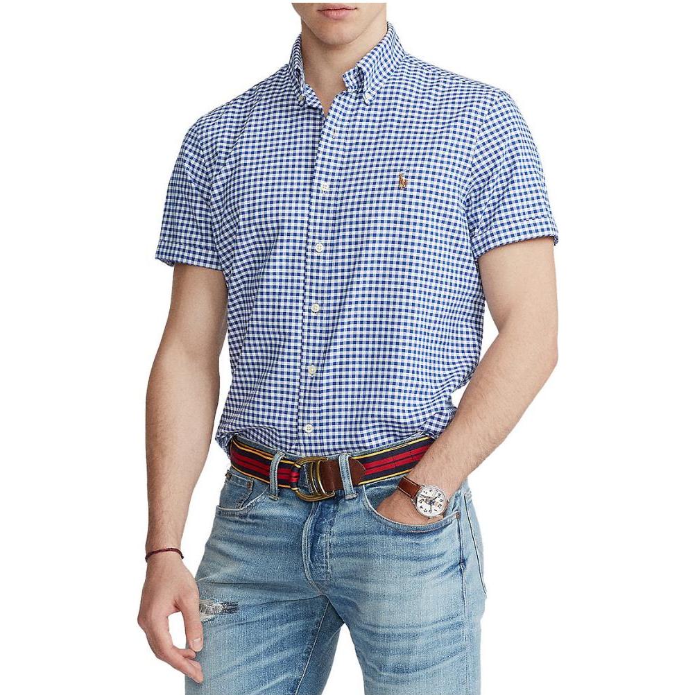 Polo Ralph Lauren Ss23 Check Logo Embroidered Single-Breasted Short Sleeve Shirt Men Shirts Blue 710802652-005