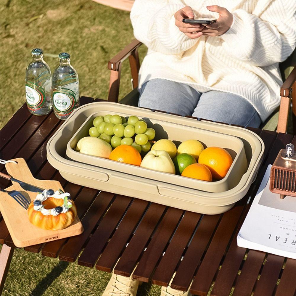 Foldable Picnic Basket Camping Table Outdoor Organizer Durable Sundries Basket  BBQ