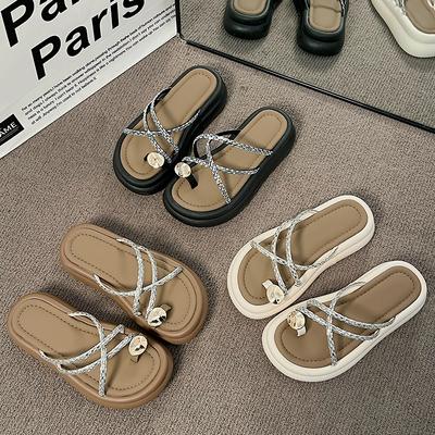 Fashion 2024 New Slippers Women's Summer Fairy Style Outer Wear Fashion Style Pearl Thick Bottom Roman Beach Slippers Women Shoes